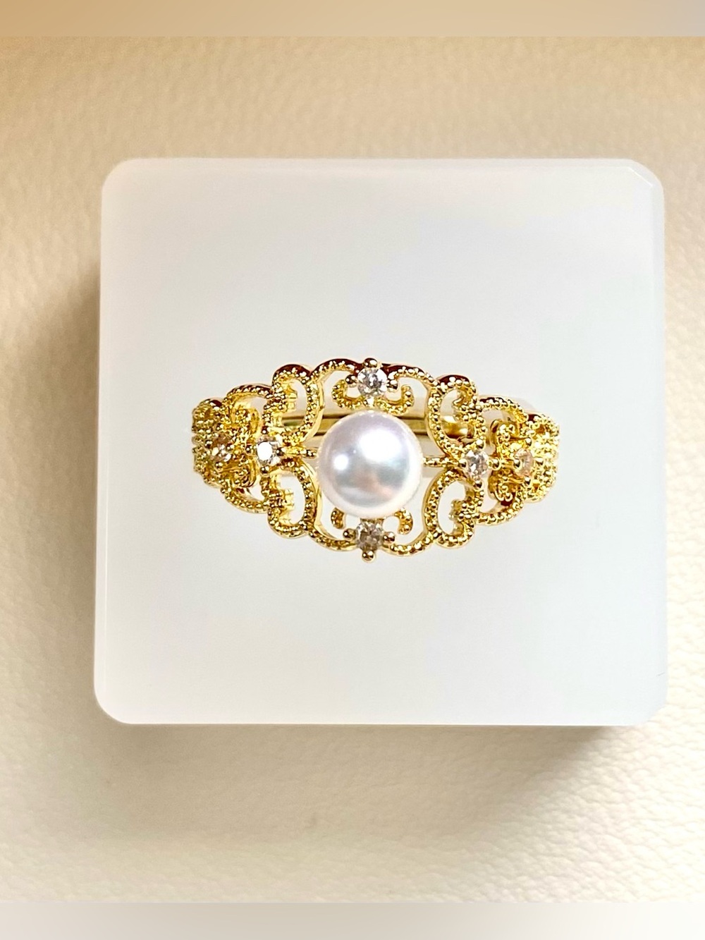 Gold Pearl Filigree Ring